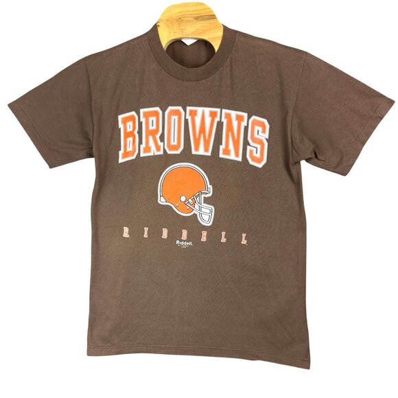 Vintage 1999 Riddell Cleveland Browns T-Shirt L Brown 100% Cotton Made In USA - Picture 1 of 8